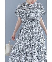 細やかなフラワーパターンシャツロングワンピース