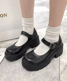 厚底プラットフォームメリージェーンパンプス