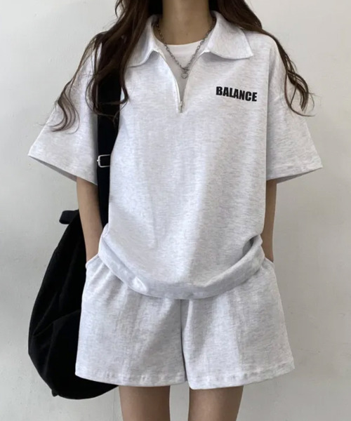 VIVID LADY(ビビッドレディー)の「ハーフジップ半袖プルオーバー×ショートパンツ スウェットセットアップ(セットアップ・レディース・ライトグレー/ブラック/ブルー/グレー・FREE)」の6枚目の写真