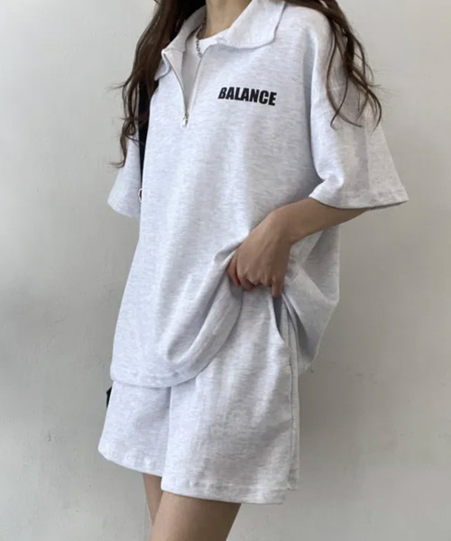 VIVID LADY(ビビッドレディー)の「ハーフジップ半袖プルオーバー×ショートパンツ スウェットセットアップ(セットアップ・レディース・ライトグレー/ブラック/ブルー/グレー・FREE)」の7枚目の写真