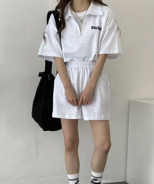 VIVID LADY(ビビッドレディー)の「ハーフジップ半袖プルオーバー×ショートパンツ スウェットセットアップ(セットアップ・レディース・ライトグレー/ブラック/ブルー/グレー・FREE)」の10枚目の写真