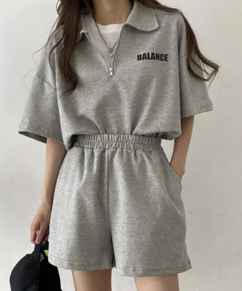 VIVID LADY(ビビッドレディー)の「ハーフジップ半袖プルオーバー×ショートパンツ スウェットセットアップ(セットアップ・レディース・ライトグレー/ブラック/ブルー/グレー・FREE)」の12枚目の写真