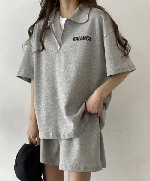 VIVID LADY(ビビッドレディー)の「ハーフジップ半袖プルオーバー×ショートパンツ スウェットセットアップ(セットアップ・レディース・ライトグレー/ブラック/ブルー/グレー・FREE)」の13枚目の写真