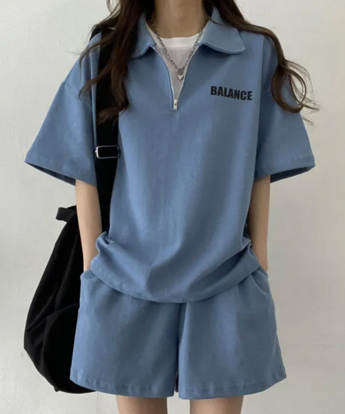 VIVID LADY(ビビッドレディー)の「ハーフジップ半袖プルオーバー×ショートパンツ スウェットセットアップ(セットアップ・レディース・ライトグレー/ブラック/ブルー/グレー・FREE)」の19枚目の写真