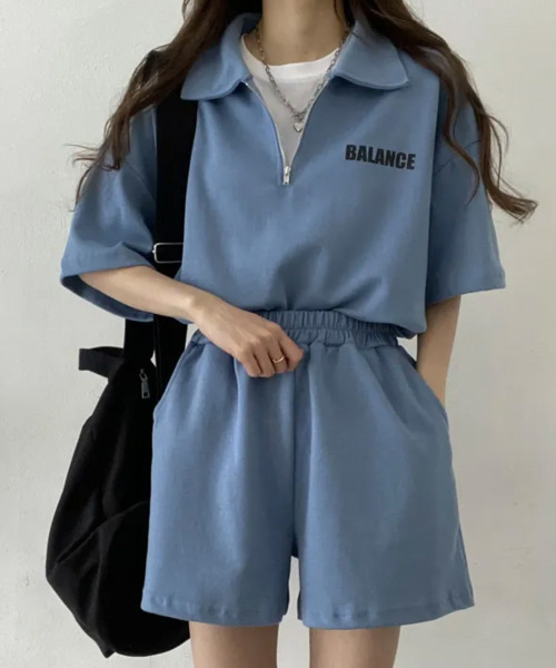 VIVID LADY(ビビッドレディー)の「ハーフジップ半袖プルオーバー×ショートパンツ スウェットセットアップ(セットアップ・レディース・ライトグレー/ブラック/ブルー/グレー・FREE)」の18枚目の写真