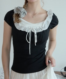 ラウンドネックフリルT/Round-neck ruffle T-shirt