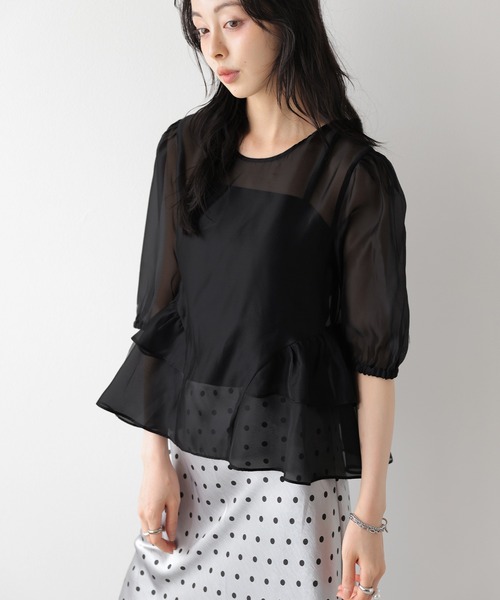 AMELY(エミリー)の「シアーティアードブラウス(シャツ/ブラウス・レディース・ブルー/ブラック/ベージュ・フリー)」の4枚目の写真