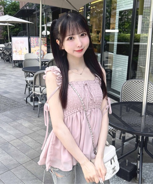 INGNI(イング)の「2Wayリボンシャーリングブラウス(シャツ/ブラウス・レディース・ピンク/ブラック/オフホワイト・M)」の1枚目の写真
