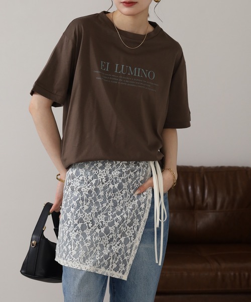 A.N.L(エーエヌエル レーベル)の「A.N.L ロゴプリント半袖Tシャツ(Tシャツ/カットソー・レディース・ライトカーキ/オフホワイト/ブラウン/ブラック・38)」の6枚目の写真