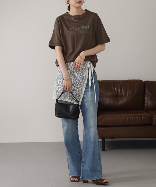 A.N.L(エーエヌエル レーベル)の「A.N.L ロゴプリント半袖Tシャツ(Tシャツ/カットソー・レディース・ライトカーキ/オフホワイト/ブラウン/ブラック・38)」の7枚目の写真