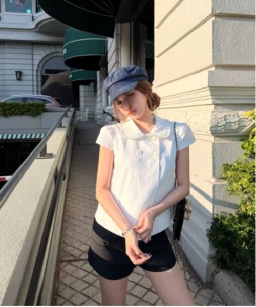WEGO(ウィゴー)の「ダブルボタンパフスリーブコンパクトシャツ(シャツ/ブラウス・レディース・ホワイト・MEDIUM/LARGE)」の5枚目の写真