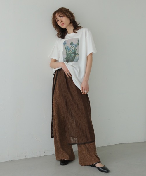 CLEIO（クレイオ）の「【CLEIO】フラワーフォトプリントTシャツ FLOWER PHOTO PRINT TEE（Tシャツ/カットソー・レディース・チャコールグレー/オフホワイト/オートミール・FREE）」の8枚目の写真