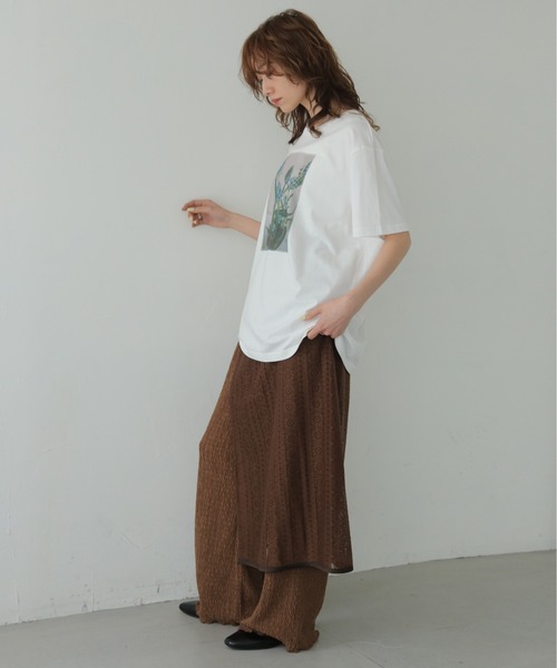 CLEIO（クレイオ）の「【CLEIO】フラワーフォトプリントTシャツ FLOWER PHOTO PRINT TEE（Tシャツ/カットソー・レディース・チャコールグレー/オフホワイト/オートミール・FREE）」の9枚目の写真