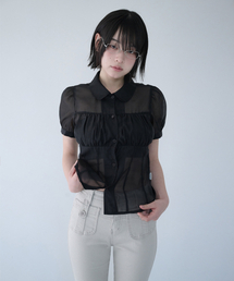 SHIRRING SHEER BLOUSE BLACK