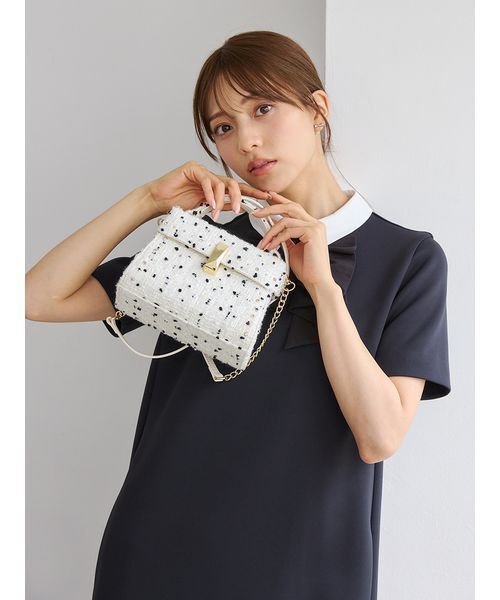 CELFORD(セルフォード)の「【リュタン】ビジュースタッズツイードポシェット(ショルダーバッグ・レディース・ホワイト/ライトピンク・F)」の3枚目の写真