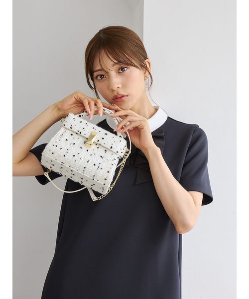 CELFORD(セルフォード)の「【リュタン】ビジュースタッズツイードポシェット(ショルダーバッグ・レディース・ホワイト/ライトピンク・F)」の6枚目の写真