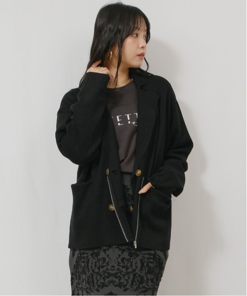 palm RICHE（ポームリシュ）の「ZIPニットJK（ニット/セーター・レディース・レッド/ブラック/ライトベージュ・M）」の4枚目の写真