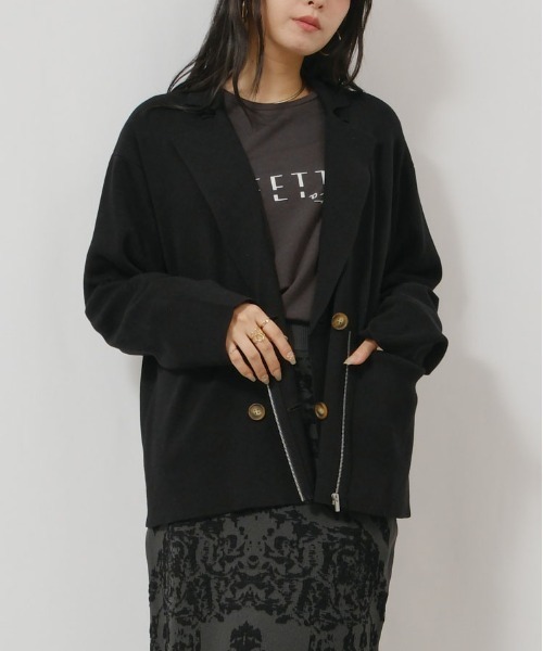 palm RICHE（ポームリシュ）の「ZIPニットJK（ニット/セーター・レディース・レッド/ブラック/ライトベージュ・M）」の6枚目の写真
