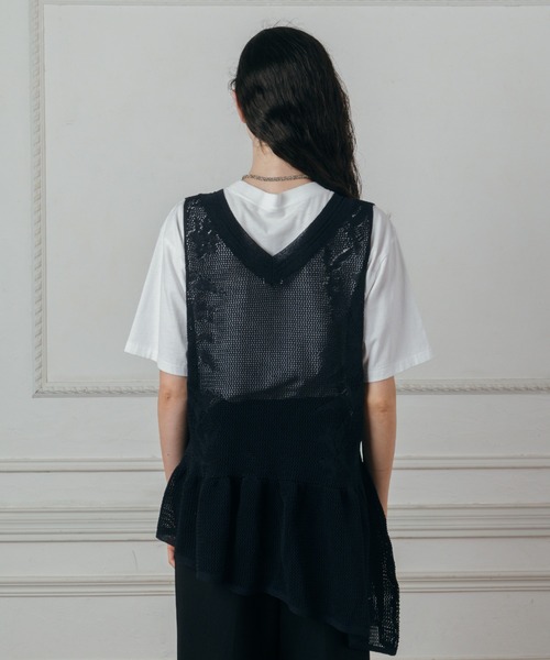 CREDONA(クレドナ)の「LACE KNIT TOPS/レースニットトップス(ニット/セーター・レディース・ネイビー/ライトイエロー・FREE)」の11枚目の写真
