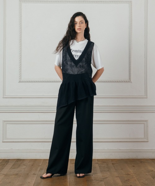 CREDONA(クレドナ)の「LACE KNIT TOPS/レースニットトップス(ニット/セーター・レディース・ネイビー/ライトイエロー・FREE)」の12枚目の写真