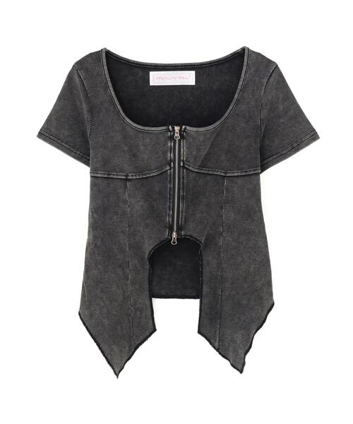B'2nd(ビーセカンド)の「MAVYTH/メヴィス/FRONT ZIP SHORT TOPS(Tシャツ/カットソー・レディース・ブラック/ホワイト・F)」の1枚目の写真