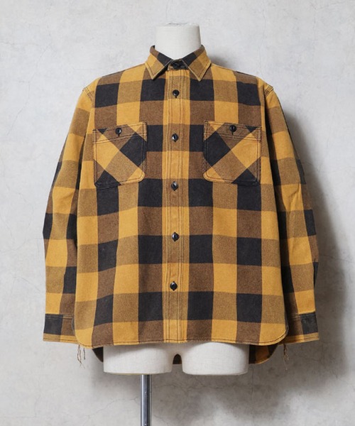 HOUSTON(ヒューストン)の「HOUSTON ヒューストン VINTAGE VIYELLA SHIRT / ビンテージライク フェード加工 ビエラシャツ 無地 ストライプ チェック柄 オンブレチェック ブロックチェック 長袖シャツ(シャツ/ブラウス・メンズ・ブラック系/ブラウン系/オリーブ系1/ブラック系1/ブラウン系1/ネイビー系/ブルー系/グレー系/カーキ系/レッド系1/グリーン系/レッド系/ターコイズブルー系1/グリーン系1/ブラック/グレー/オリーブ/ネイビー/グリーン系その他/グレー系その他/ブラック系その他/マスタード/ライム/ブラウン系2/ライトグレー系/ブラック系2/ブルー系その他/レッド系3/レッド系2/パープル系/ブルー系1/ネイビー系1・XXL/XL/L/M)」の12枚目の写真