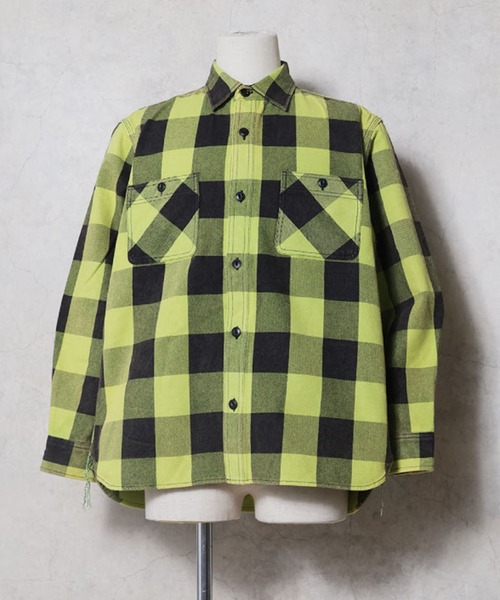 HOUSTON(ヒューストン)の「HOUSTON ヒューストン VINTAGE VIYELLA SHIRT / ビンテージライク フェード加工 ビエラシャツ 無地 ストライプ チェック柄 オンブレチェック ブロックチェック 長袖シャツ(シャツ/ブラウス・メンズ・ブラック系/ブラウン系/オリーブ系1/ブラック系1/ブラウン系1/ネイビー系/ブルー系/グレー系/カーキ系/レッド系1/グリーン系/レッド系/ターコイズブルー系1/グリーン系1/ブラック/グレー/オリーブ/ネイビー/グリーン系その他/グレー系その他/ブラック系その他/マスタード/ライム/ブラウン系2/ライトグレー系/ブラック系2/ブルー系その他/レッド系3/レッド系2/パープル系/ブルー系1/ネイビー系1・XXL/XL/L/M)」の14枚目の写真