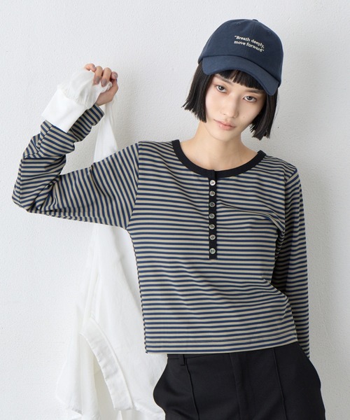 CIAOPANIC TYPY(チャオパニックティピー)の「【WEB限定】前後2WAYヘンリーボーダーロングスリーブT(Tシャツ/カットソー・レディース・ホワイト/ブラック/ネイビー/レッド/グリーン系その他2・ONE SIZE)」の5枚目の写真