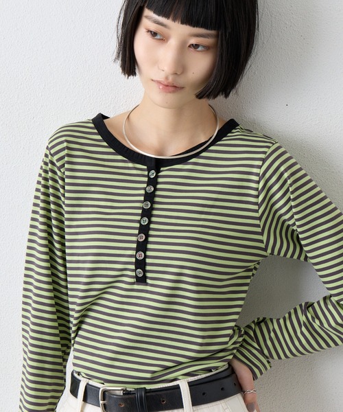 CIAOPANIC TYPY(チャオパニックティピー)の「【WEB限定】前後2WAYヘンリーボーダーロングスリーブT(Tシャツ/カットソー・レディース・ホワイト/ブラック/ネイビー/レッド/グリーン系その他2・ONE SIZE)」の4枚目の写真