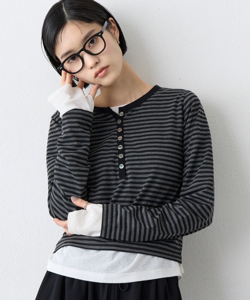 CIAOPANIC TYPY(チャオパニックティピー)の「【WEB限定】前後2WAYヘンリーボーダーロングスリーブT(Tシャツ/カットソー・レディース・ホワイト/ブラック/ネイビー/レッド/グリーン系その他2・ONE SIZE)」の3枚目の写真