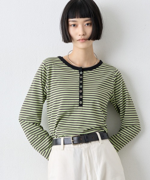 CIAOPANIC TYPY(チャオパニックティピー)の「【WEB限定】前後2WAYヘンリーボーダーロングスリーブT(Tシャツ/カットソー・レディース・ホワイト/ブラック/ネイビー/レッド/グリーン系その他2・ONE SIZE)」の15枚目の写真