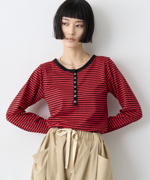 CIAOPANIC TYPY(チャオパニックティピー)の「【WEB限定】前後2WAYヘンリーボーダーロングスリーブT(Tシャツ/カットソー・レディース・ホワイト/ブラック/ネイビー/レッド/グリーン系その他2・ONE SIZE)」の18枚目の写真