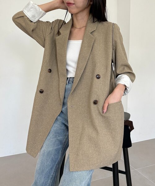 CAPRICIEUX LE'MAGE(カプリシューレマージュ)の「【サイズ展開あり/新色ツイード・チェック】Wテーラージャケット(テーラードジャケット・レディース・モカ/ブラウン/グレイッシュベージュ/ネイビー/ベージュ/ブラック・38/36)」の5枚目の写真