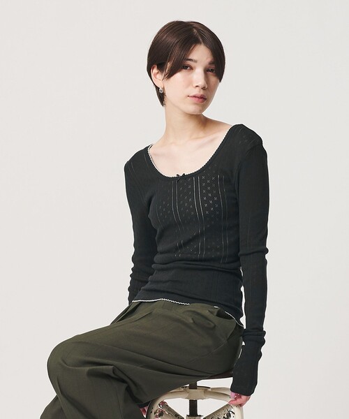 PALM(パーム)の「【別注】<PALM>バックオープン ロングスリーブカットソー(Tシャツ/カットソー・レディース・ブラック/レッド・FREE)」の2枚目の写真