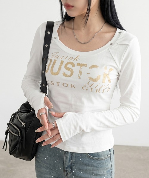 non-hedge（ノンヘッジ）の「スタッズロゴロンT（Tシャツ/カットソー・レディース・イエロー/ネイビー/グレー/オフホワイト・FREE）」の2枚目の写真