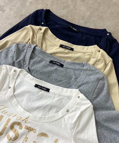 non-hedge（ノンヘッジ）の「スタッズロゴロンT（Tシャツ/カットソー・レディース・イエロー/ネイビー/グレー/オフホワイト・FREE）」の13枚目の写真