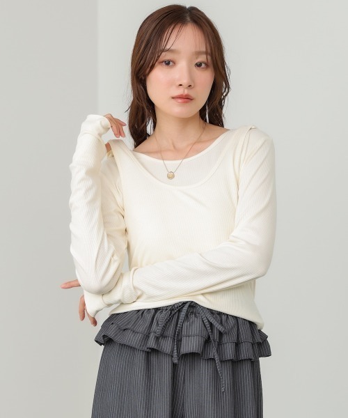 Bab(バブ)の「パイピングリブトップス&タンクSET(Tシャツ/カットソー・レディース・アイボリー/ブルー/チャコールグレー・FREE)」の22枚目の写真