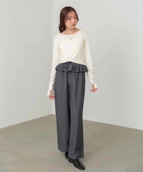 Bab(バブ)の「パイピングリブトップス&タンクSET(Tシャツ/カットソー・レディース・アイボリー/ブルー/チャコールグレー・FREE)」の20枚目の写真