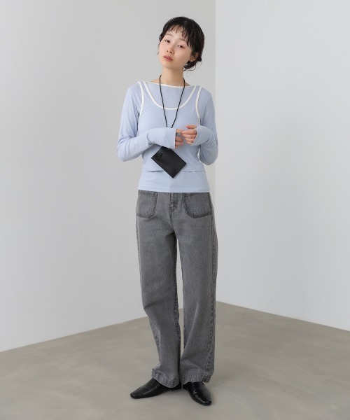 Bab(バブ)の「パイピングリブトップス&タンクSET(Tシャツ/カットソー・レディース・アイボリー/ブルー/チャコールグレー・FREE)」の12枚目の写真