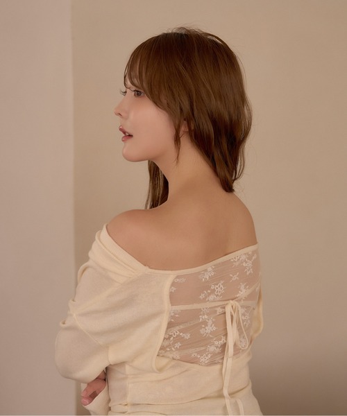 miune（ミューヌ）の「バックレースリボントップス（Tシャツ/カットソー・レディース・ベージュ/ピンク/アイボリー・FREE）」の4枚目の写真