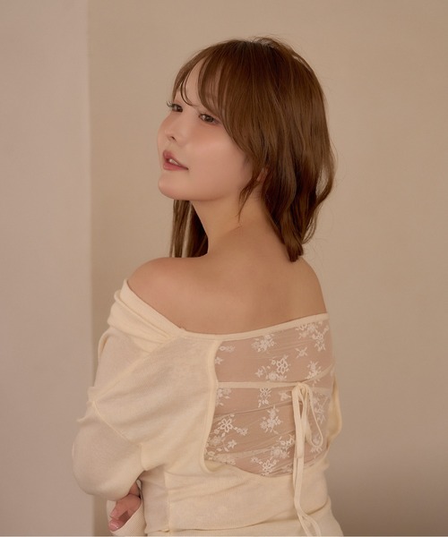 miune（ミューヌ）の「バックレースリボントップス（Tシャツ/カットソー・レディース・ベージュ/ピンク/アイボリー・FREE）」の5枚目の写真