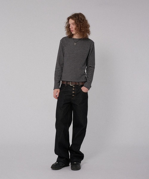 WISH FOR EVER(ウィッシュフォーエバー)の「BORDER KNIT LONG SLEEVE TEE/ボーダーニットロングスリーブT(ニット/セーター・メンズ・ネイビー系/ブラック/グレー×ピンク/チャコールグレー・SMALL/LARGE/MEDIUM)」の9枚目の写真