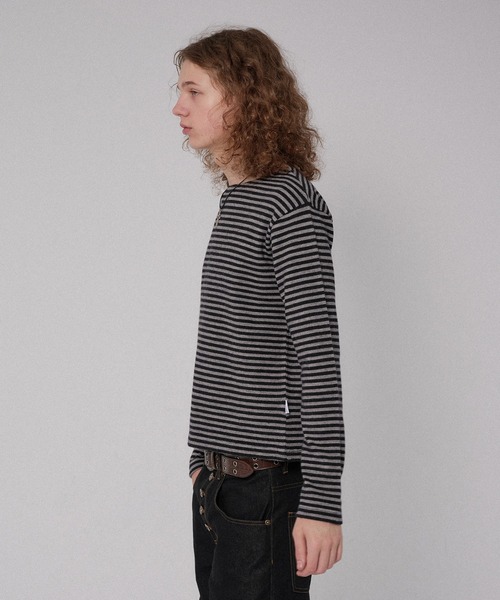 WISH FOR EVER(ウィッシュフォーエバー)の「BORDER KNIT LONG SLEEVE TEE/ボーダーニットロングスリーブT(ニット/セーター・メンズ・ネイビー系/ブラック/グレー×ピンク/チャコールグレー・SMALL/LARGE/MEDIUM)」の12枚目の写真