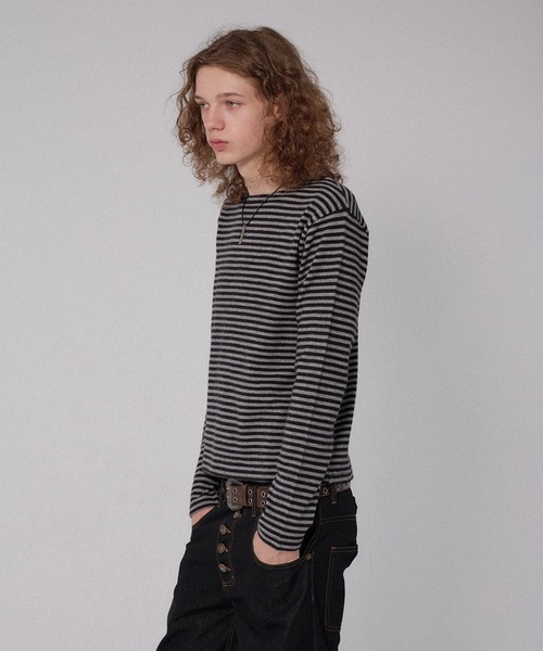 WISH FOR EVER(ウィッシュフォーエバー)の「BORDER KNIT LONG SLEEVE TEE/ボーダーニットロングスリーブT(ニット/セーター・メンズ・ネイビー系/ブラック/グレー×ピンク/チャコールグレー・SMALL/LARGE/MEDIUM)」の13枚目の写真