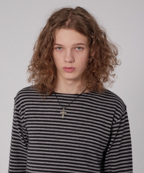 WISH FOR EVER(ウィッシュフォーエバー)の「BORDER KNIT LONG SLEEVE TEE/ボーダーニットロングスリーブT(ニット/セーター・メンズ・ネイビー系/ブラック/グレー×ピンク/チャコールグレー・SMALL/LARGE/MEDIUM)」の14枚目の写真