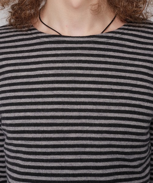 WISH FOR EVER(ウィッシュフォーエバー)の「BORDER KNIT LONG SLEEVE TEE/ボーダーニットロングスリーブT(ニット/セーター・メンズ・ネイビー系/ブラック/グレー×ピンク/チャコールグレー・SMALL/LARGE/MEDIUM)」の15枚目の写真