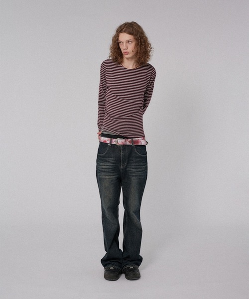 WISH FOR EVER(ウィッシュフォーエバー)の「BORDER KNIT LONG SLEEVE TEE/ボーダーニットロングスリーブT(ニット/セーター・メンズ・ネイビー系/ブラック/グレー×ピンク/チャコールグレー・SMALL/LARGE/MEDIUM)」の17枚目の写真