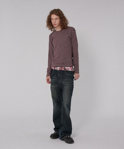 WISH FOR EVER(ウィッシュフォーエバー)の「BORDER KNIT LONG SLEEVE TEE/ボーダーニットロングスリーブT(ニット/セーター・メンズ・ネイビー系/ブラック/グレー×ピンク/チャコールグレー・SMALL/LARGE/MEDIUM)」の18枚目の写真