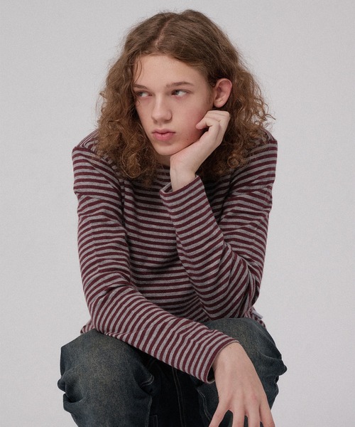 WISH FOR EVER(ウィッシュフォーエバー)の「BORDER KNIT LONG SLEEVE TEE/ボーダーニットロングスリーブT(ニット/セーター・メンズ・ネイビー系/ブラック/グレー×ピンク/チャコールグレー・SMALL/LARGE/MEDIUM)」の21枚目の写真