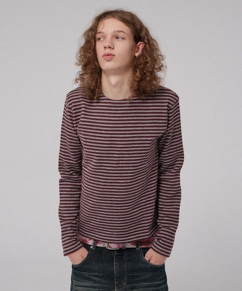 WISH FOR EVER(ウィッシュフォーエバー)の「BORDER KNIT LONG SLEEVE TEE/ボーダーニットロングスリーブT(ニット/セーター・メンズ・ネイビー系/ブラック/グレー×ピンク/チャコールグレー・SMALL/LARGE/MEDIUM)」の19枚目の写真